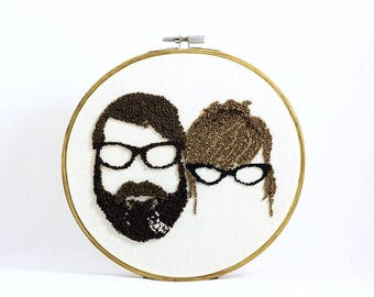 Custom Couple Silhouette Embroidery Hoop Art. Custom Couple Portrait. Cotton Anniversary gift for Him Her. Cotton Anniversary Ideas