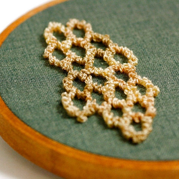 Ready to Ship! Punchneedle Honeycomb Hexagon Embroidery Hoop Art. Bee Keeper Gift. Home Decor. Eco Friendly. Geometric, Green, Yellow.