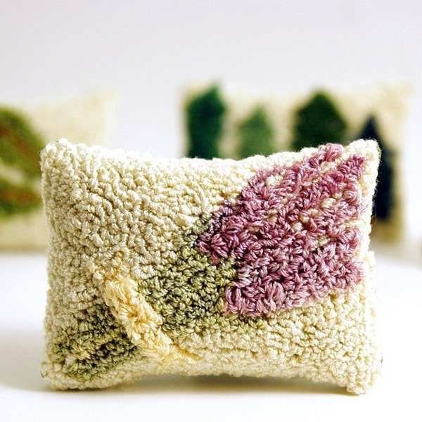 Lavender Sachet. Punch Needle Embroidery Miniature Sachet. Purple, Green, Cream. Home Decor, Great Bridesmaid Gift.