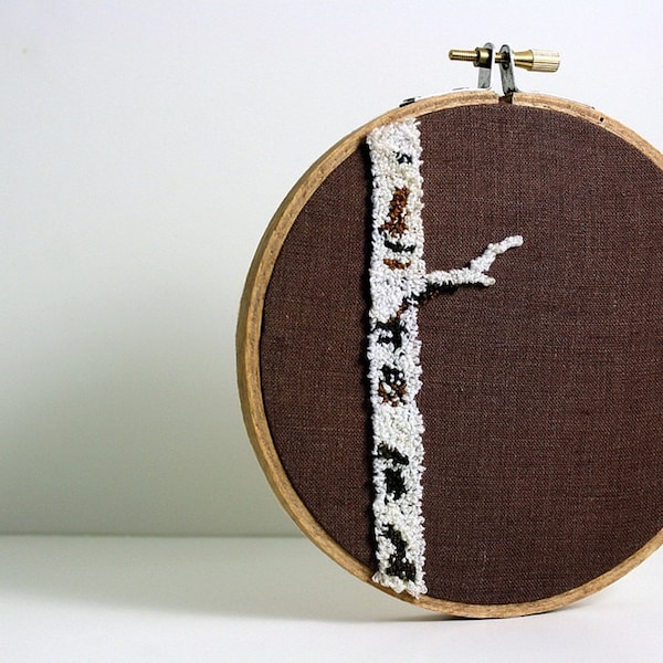 Birch Tree Punch Needle Embroidery Hoop Art. Eco Friendly Home Fiber Art. White, Cream, Brown, Natural Colors. Ready to Ship