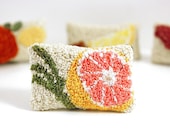 Custom Listing for Carol - Pink Grapefruit and Lemongrass Miniature Sachet. Punch Needle Embroidery. Spring Home Decor.