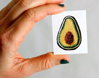 Stitched Avocado Temporary Tattoo. Stocking Stuffer. Harp and Thistle Stitchery. Ready To Ship. Favors. Small Gifts. Ready to Ship.