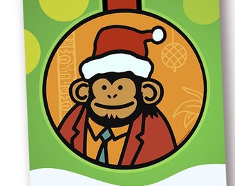 Digital Printable Chimpanzee Christmas Gift Tags Featuring The Art of Robert Jimenez