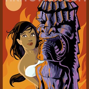 Wahine Moon And Fire Tiki Bar Polynesian Man Cave Print