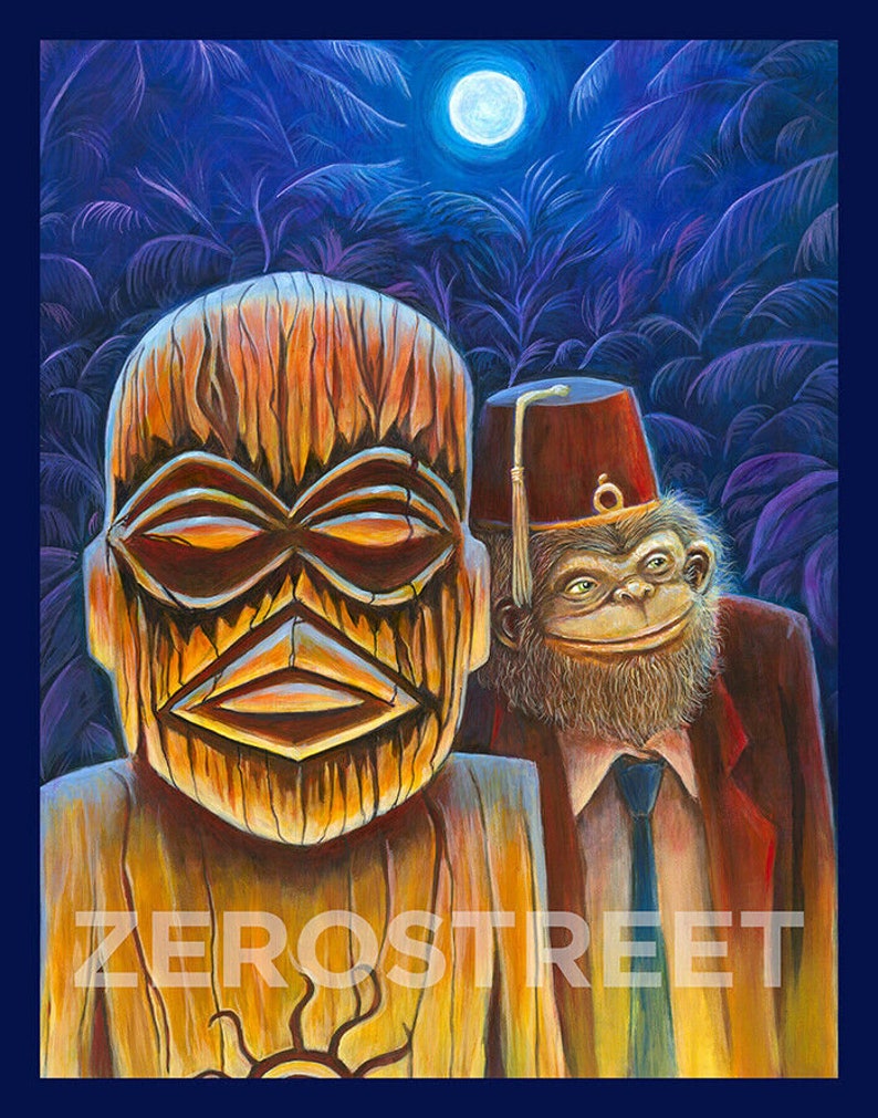 Tiki Chimp Lowbrow Art Print Apes Monkey Tiki Bar Moon image 1