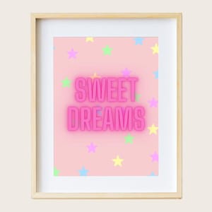 Stampa Sweet Dreams / Arte rosa / Arte murale per la cameretta dei bambini / Arte per la camera da letto / Stampa tipografica Goodnight Sleep / Stampa poster