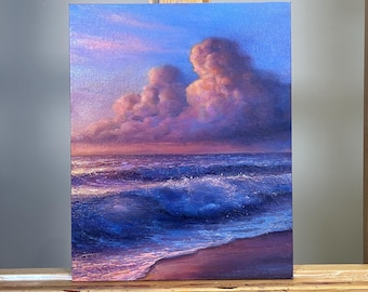 Original Seascape Oil Painting, Calm After Storm, 9.4x11.8 inches