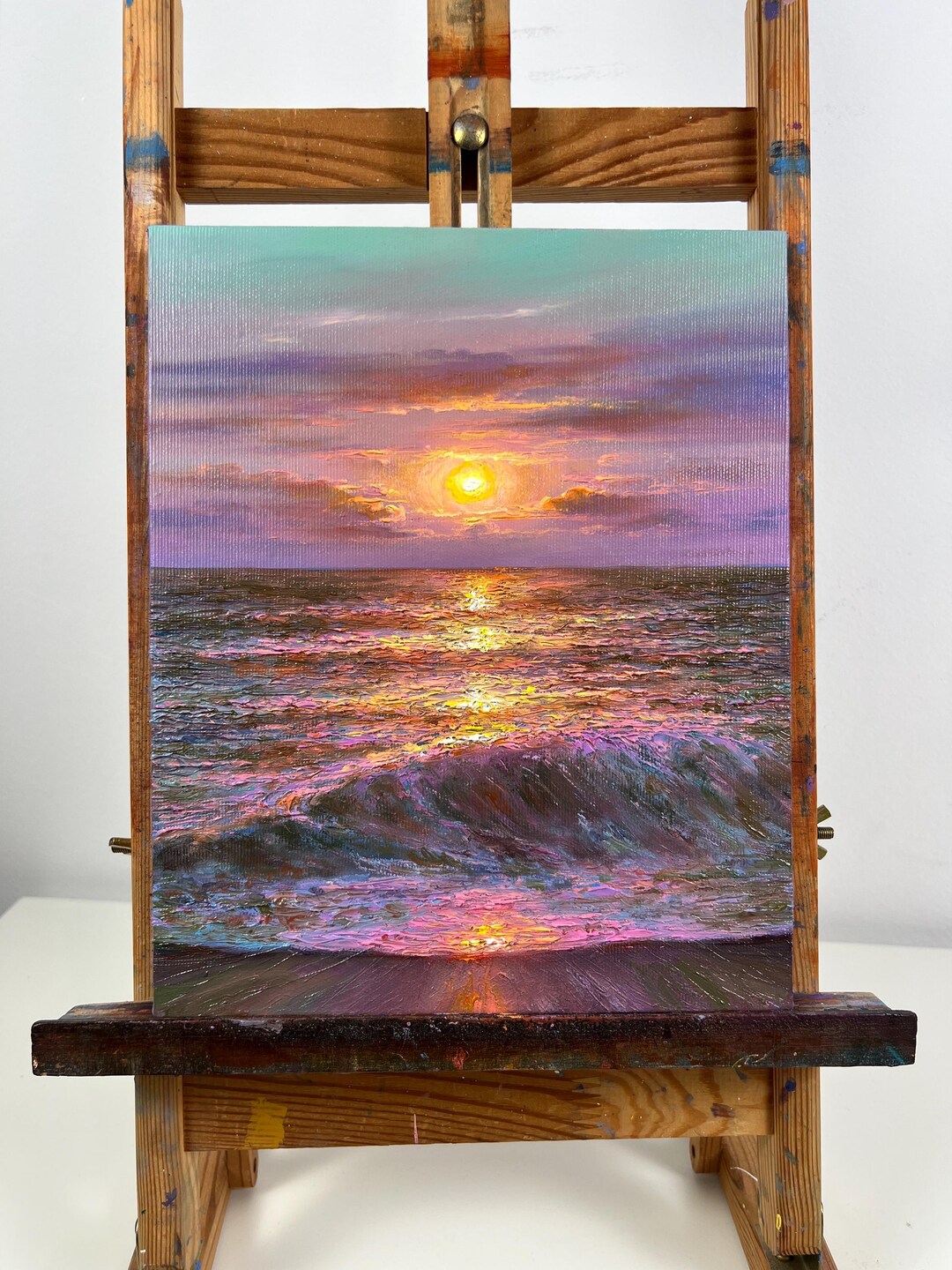 Original Oil Painting: Sunset Ocean Waves on Canvas (27x22 Cm) - Etsy