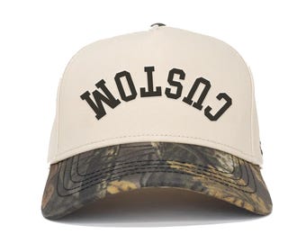 Niestandardowa dwukolorowa czapka typu snapback w kolorze kremowym, do góry nogami, kamuflażowa Niestandardowa dwukolorowa czapka z haftem Stwórz własną dwukolorową czapkę Niestandardowa haftowana czapka