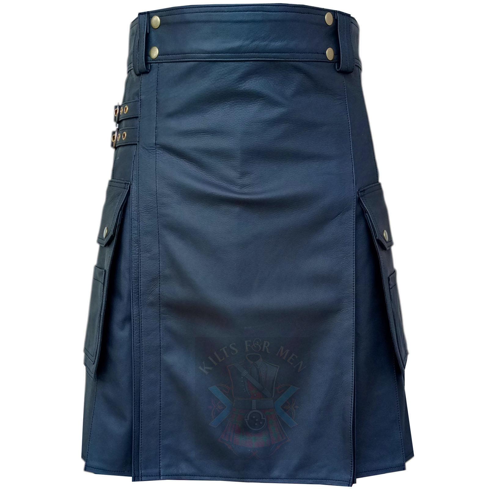 Black Leather Utility Kilt for Men: Modern Scottish Highland Wear