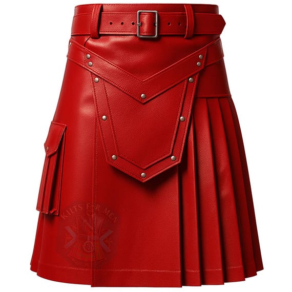 Red Leather Utility Kilt for Men – Modern Gothic Style Kilt Every