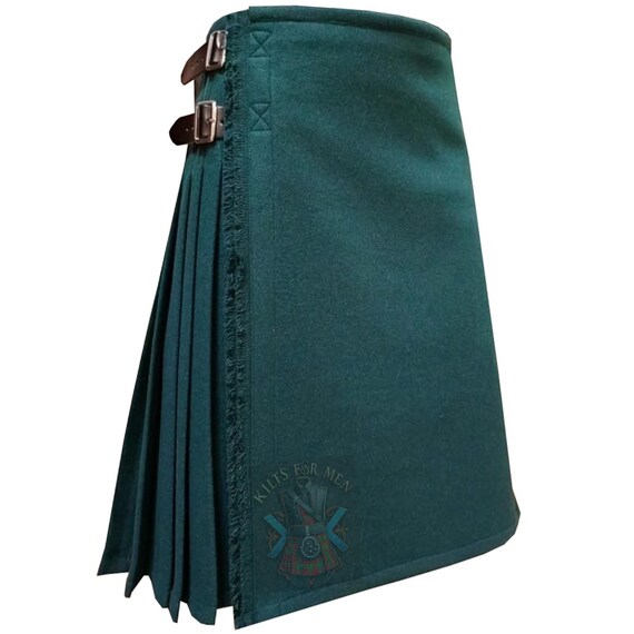 Solid Green Wool Kilt – Celtic Style Men’s Kilt for Festivals & Events