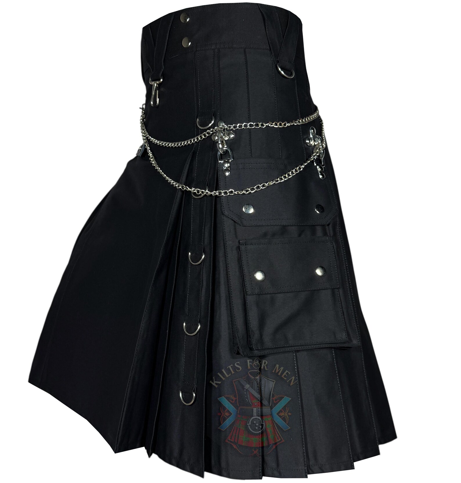 Utilty Goth Black Gothic Utility Kilt: Detachable Pockets, Cotton Jeans Fabric - Etsy