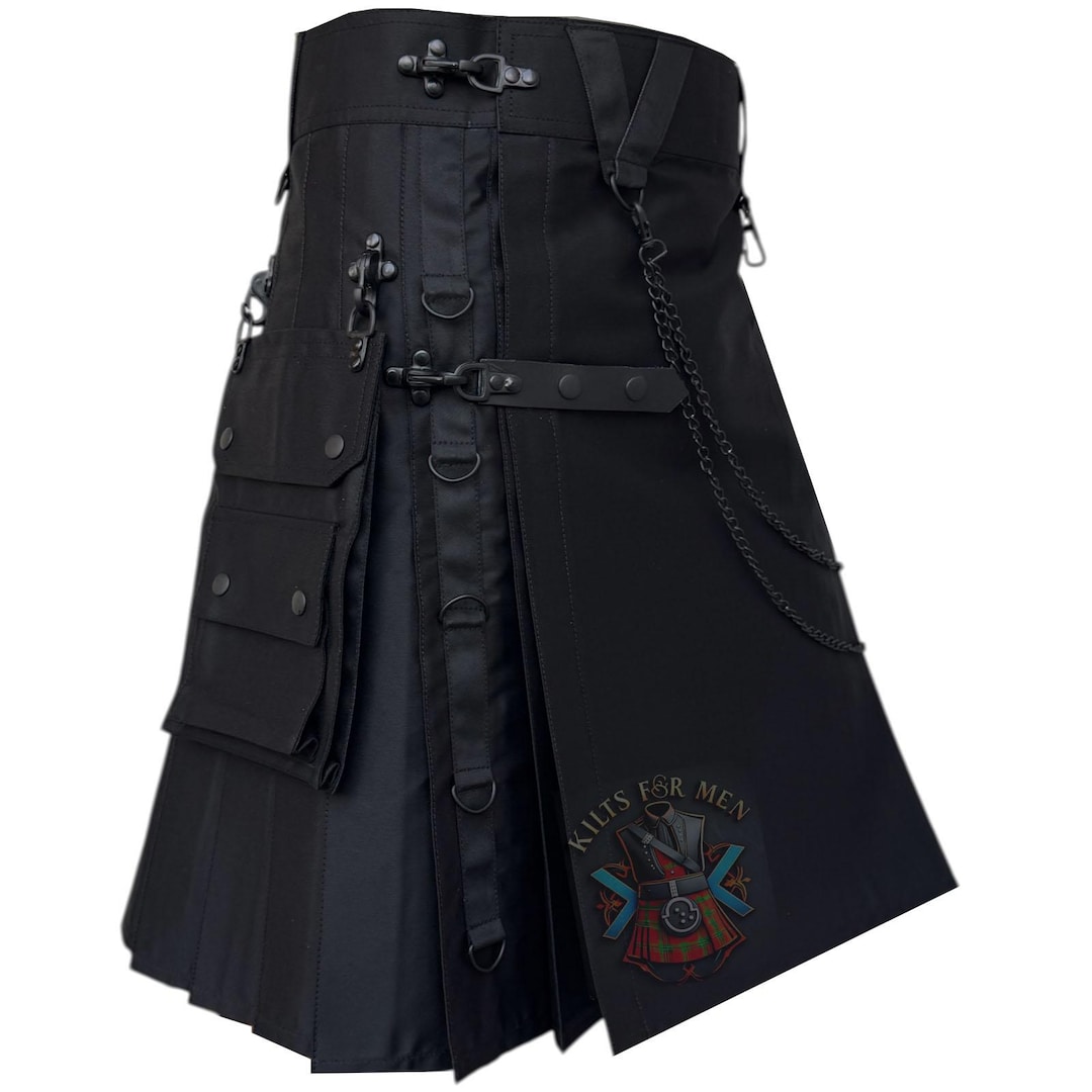 Utilty Goth Black Gothic Utility Kilt: Detachable Pockets, Scottish Modern Gothic ...