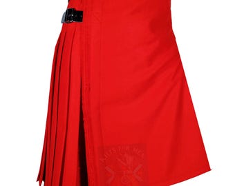 Solid Red Wool Kilt: Traditional Scottish Highland Dress