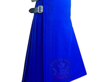 Men's Solid Royal Blue Wool Kilt: Traditional Scottish Highland Style