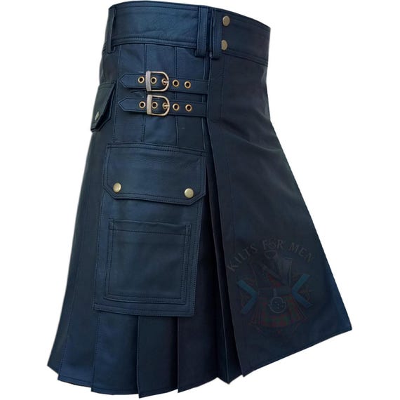 Black Leather Utility Kilt for Men: Modern Scottish Highland Wear