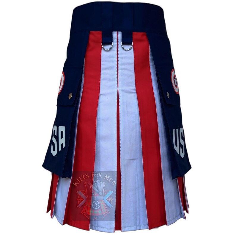 Captain America Utility Kilt for Men – Superhero Cosplay Kilt with Stars & Shield – Custom Comic Style Cotton Kilt Hybrid Kilt