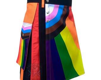 Rainbow Hybrid Kilt for Men: LGBT Pride Scottish Utility Kilt