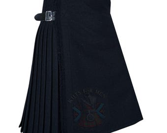 Black Wool Kilt for Men – 8-Yard Highland Style, Leather Straps