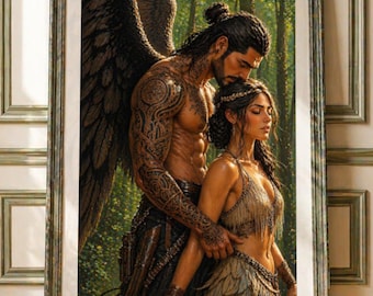 Nesta & Cassian Fan Art | Romantic Fae Couple Print | Night Court Inspired Wall Art | Romantasy Digital Download