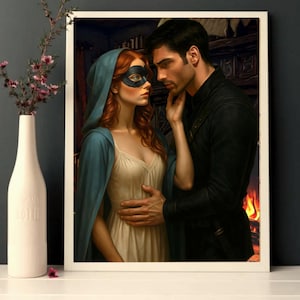 Poppy and Hawke Fan Art | From Blood and Ash Print | Digital | Fantasy Book Art | Red Pearl Scene | Bookish Wall Art | Wallpaper Included