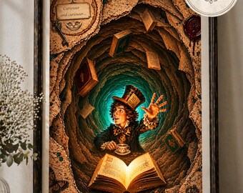 Szalony Kapelusznik | Dekoracja ścienna „Alicja w Krainie Czarów” | Plakat literacki z gatunku mrocznego fantasy | Natychmiastowe pobranie | Grafika do druku