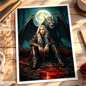 Manon Blackbeak Print – Throne of Glass Fan Art – Dark Fantasy Witch Poster – Abraxos Wyvern Art – Romantasy Wall Decor