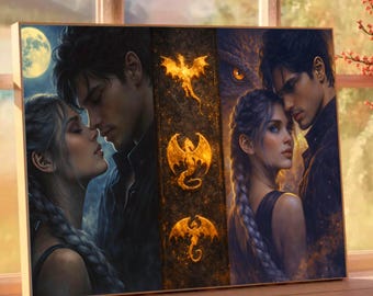 Violet & Xaden Romantasy Poster | Dragon Fantasy Couple Print | Booktok Aesthetic Wall Art + 4K Wallpaper | Romantic Fantasy Download