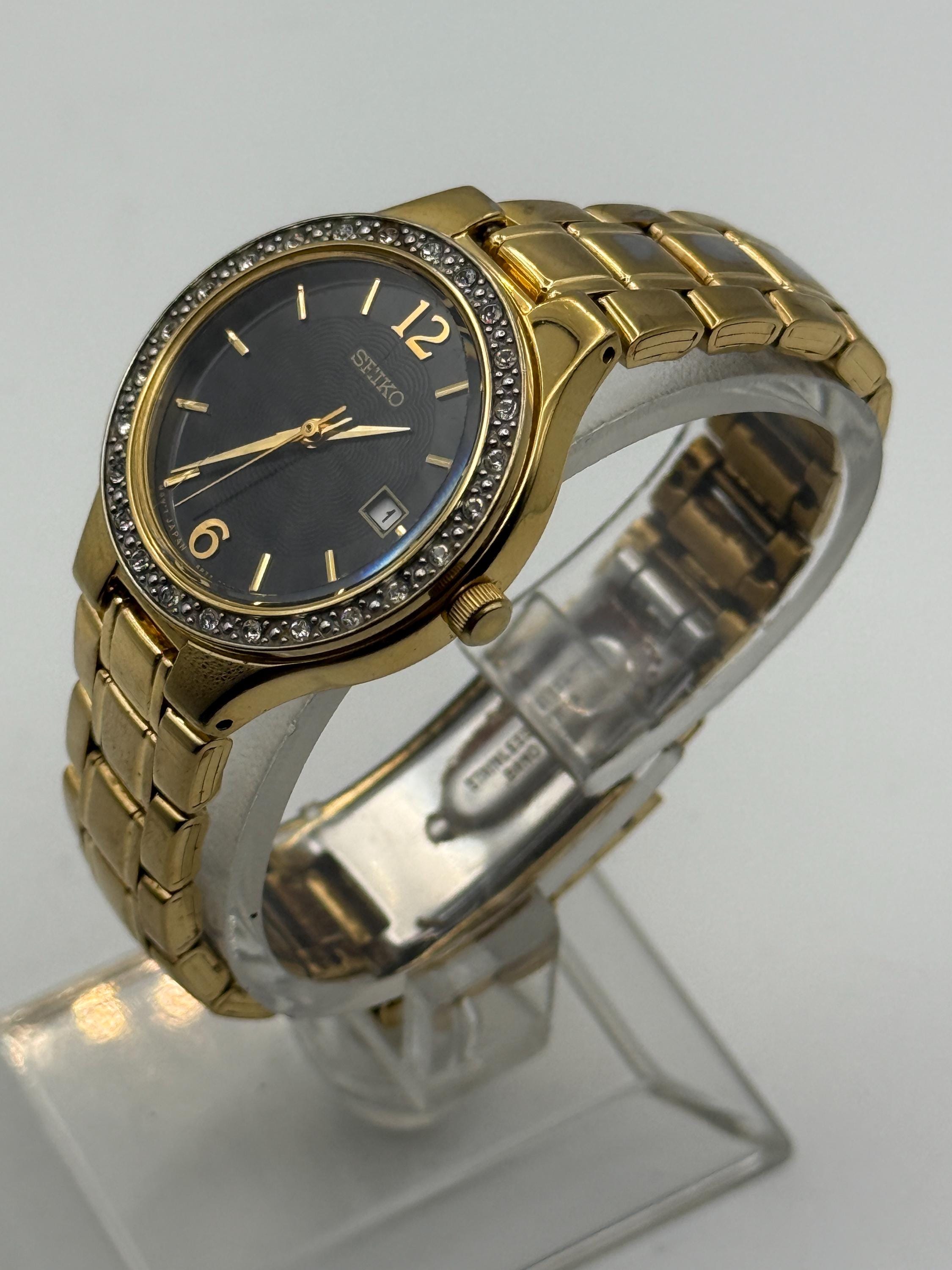 Seiko ladies gold tone diamond dress watch NEW BATTERY Ladies Seiko 18kt Yellow Gold Diamond Dress Watch. Ultra  main image 3