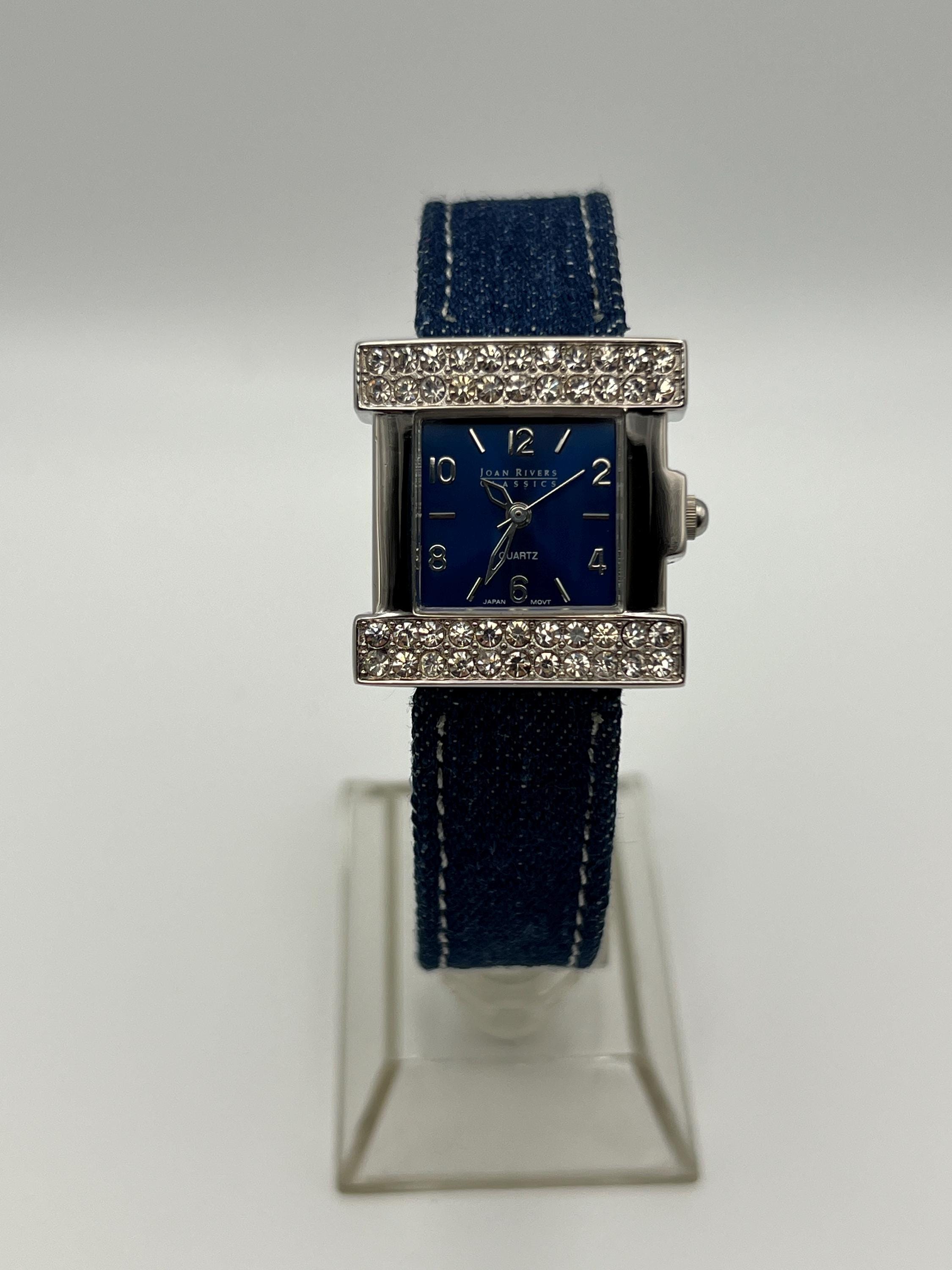Joan Rivers Classics Denim Band Bangles Traditional Watch Set with Rhinestones Joan Rivers Denim - Etsy main image 2