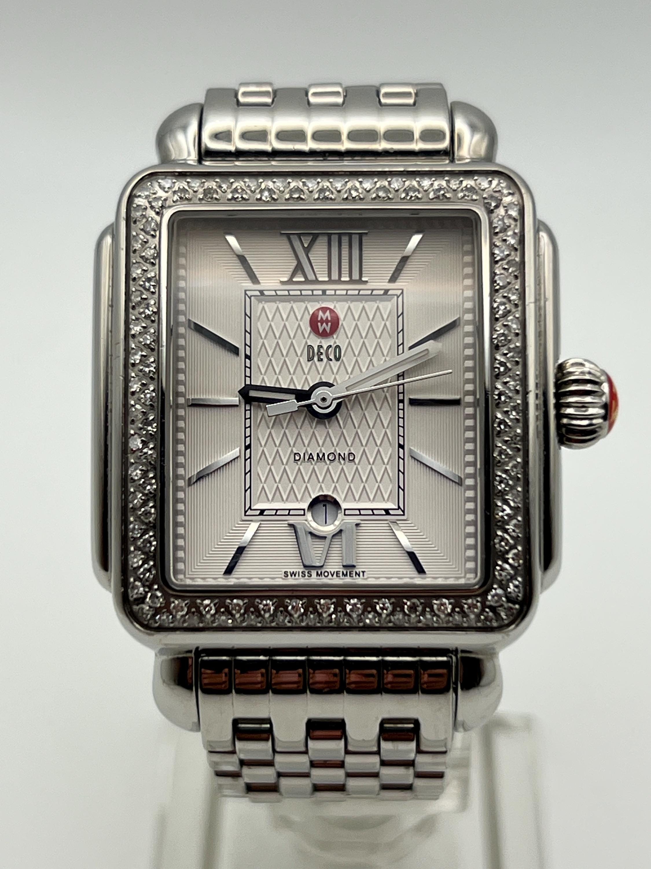 Retro, bracelet style Michele watch Large Size Michelle Deco Diamond Steel MW06E01 Wrist Watch  main image 2