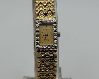 Vintage Wittnauer Gold Tone Encrusted Diamonds Dainty Elegant Tank Style Watch