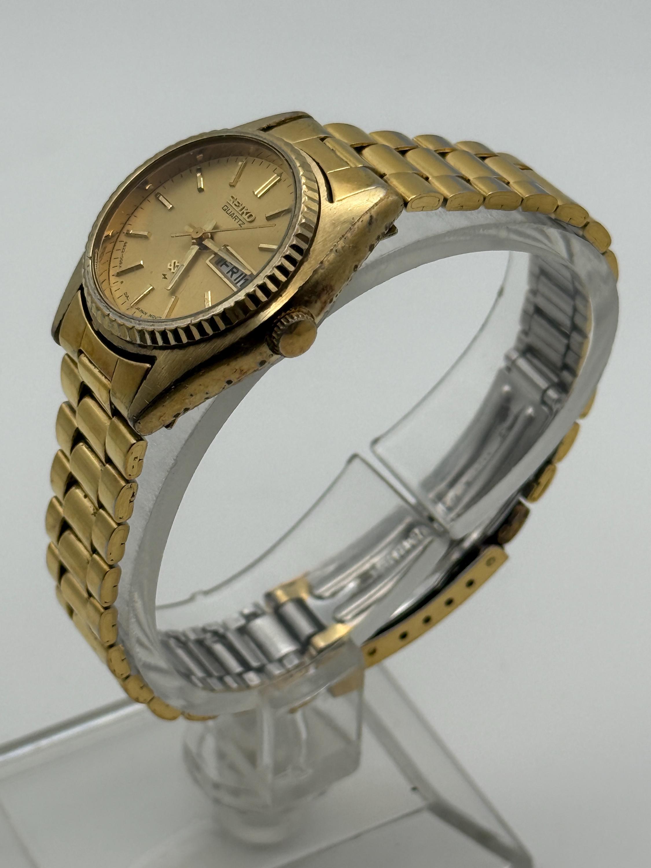 Vintage Seiko SQ Quartz Watch Women\'s Gold Tone Day Date 3423-0099 21.mm Vintage Seiko SQ Watch Women Gold on Gold Tone Day Date 8523  main image 3
