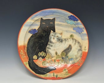 Cats in the Landscape - large platter by Margaret Wozniak