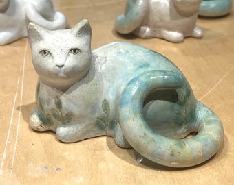 Reclining Cat sculpture by Margaret Wozniak