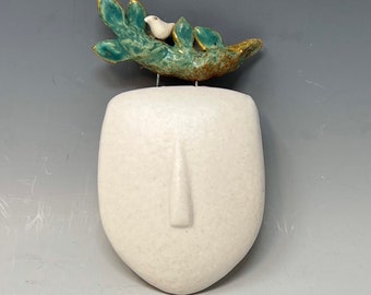 Cycladic inspired  head with two birds by Margaret Wozniak - sculpture