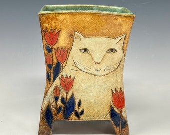 Rectangular Cat Vase by Margaret Wozniak