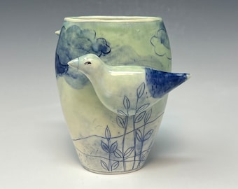 Porcelain Vase with Two birds by Margaret Wozniak