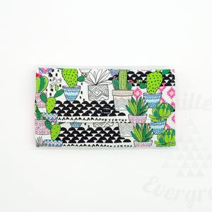 Cartera triple hecha a mano, de algodón, para mujer, regalo ecológico, con estampado de cactus, suculentas y desierto.