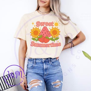 Sweet Summertime PNG | Watermelon, Strawberries, Sunflowers Sublimation Design | Retro Summer Digital Download for T-Shirts & More