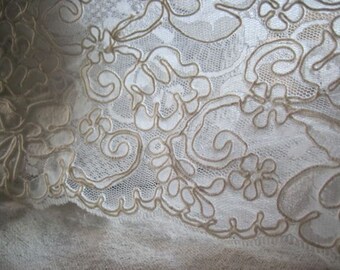 Wide Antique off WHITE chantily-like textured lace