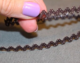 chocolate BROWN and metallic SILVER stitch MINI Ric Rac