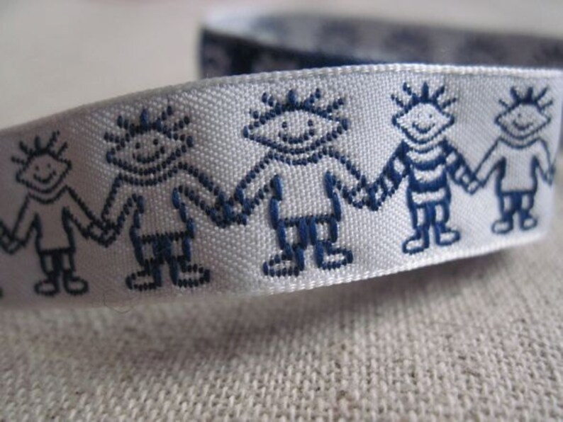 FRIENDS holding hands BLUE on WHITE ribbon image 4