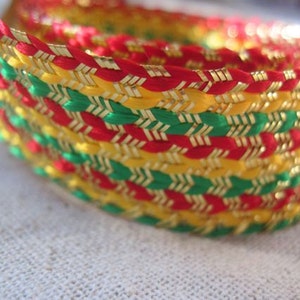Vintage Green Red and Gold chevron braided ribbon