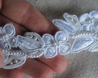 bead encrusted WHITE embroidery lace