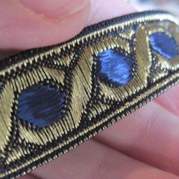 Celtic Chain Metallic Jacquard Ribbon in Navy BLUE and GOLD