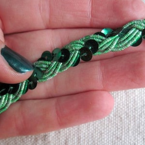 Luxurious GREEN Sparkle cord with GREEN Sequins Sequins  Braid trim