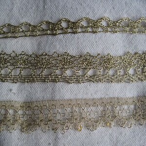 Metallic GOLD delicate flat cluney lace trim image 4
