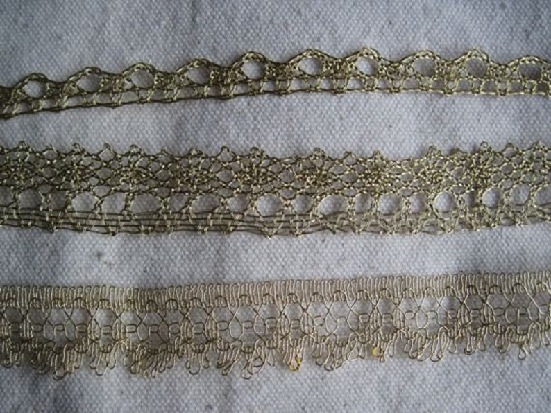 Metallic GOLD delicate flat cluney lace trim image 4